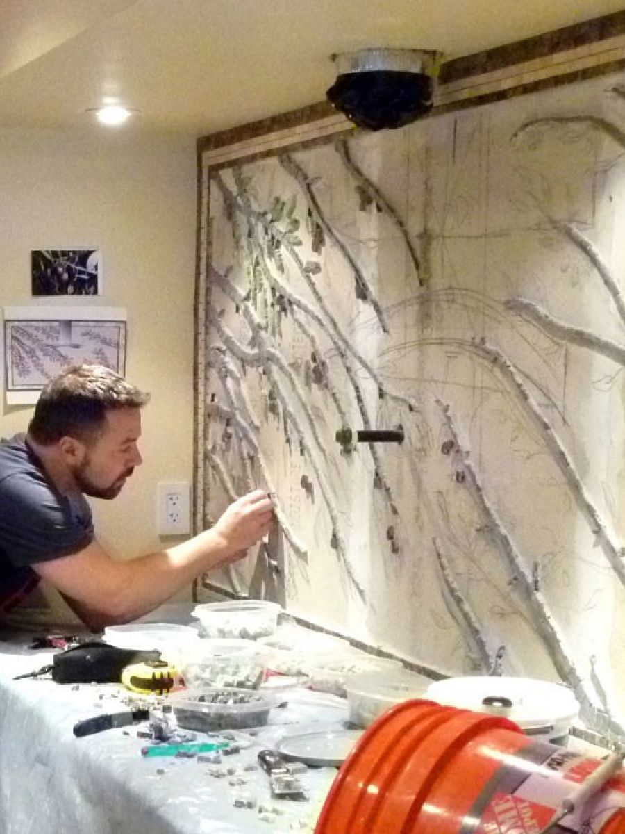 Reaching out marble mosaic